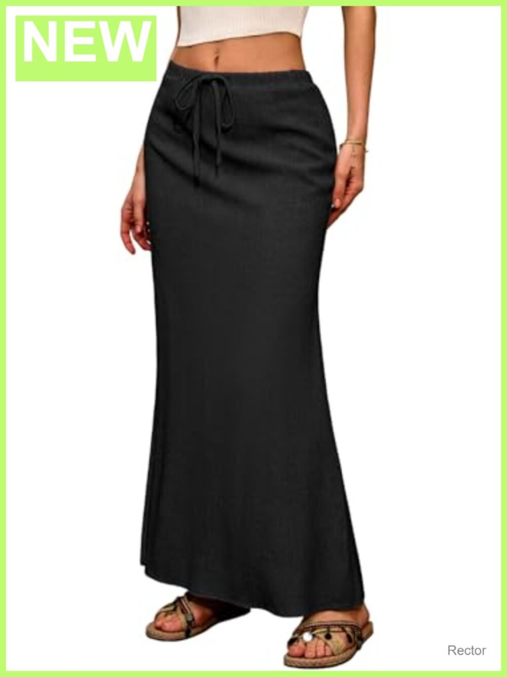 Linen Flared Maxi Skirt Boho Flowy Ankle-Length Drawstring Women